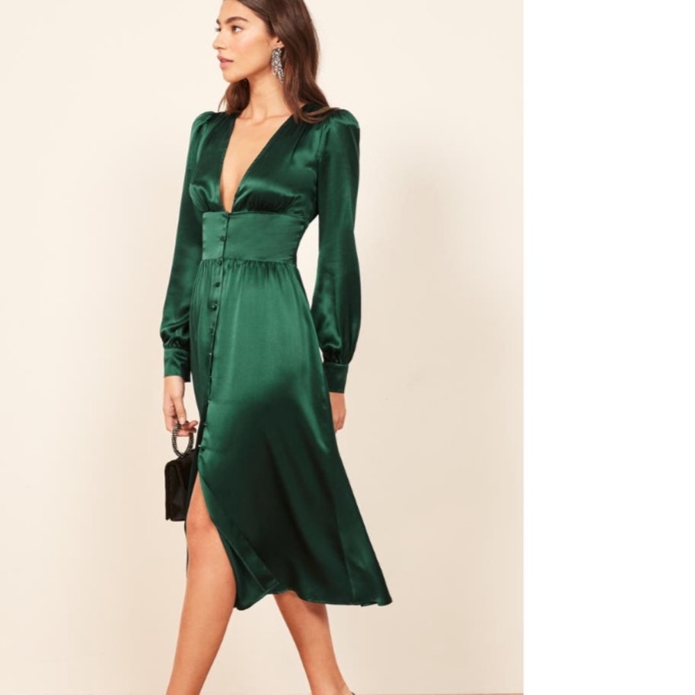 COPY - 🌟reformation Nicola green silk midi dress